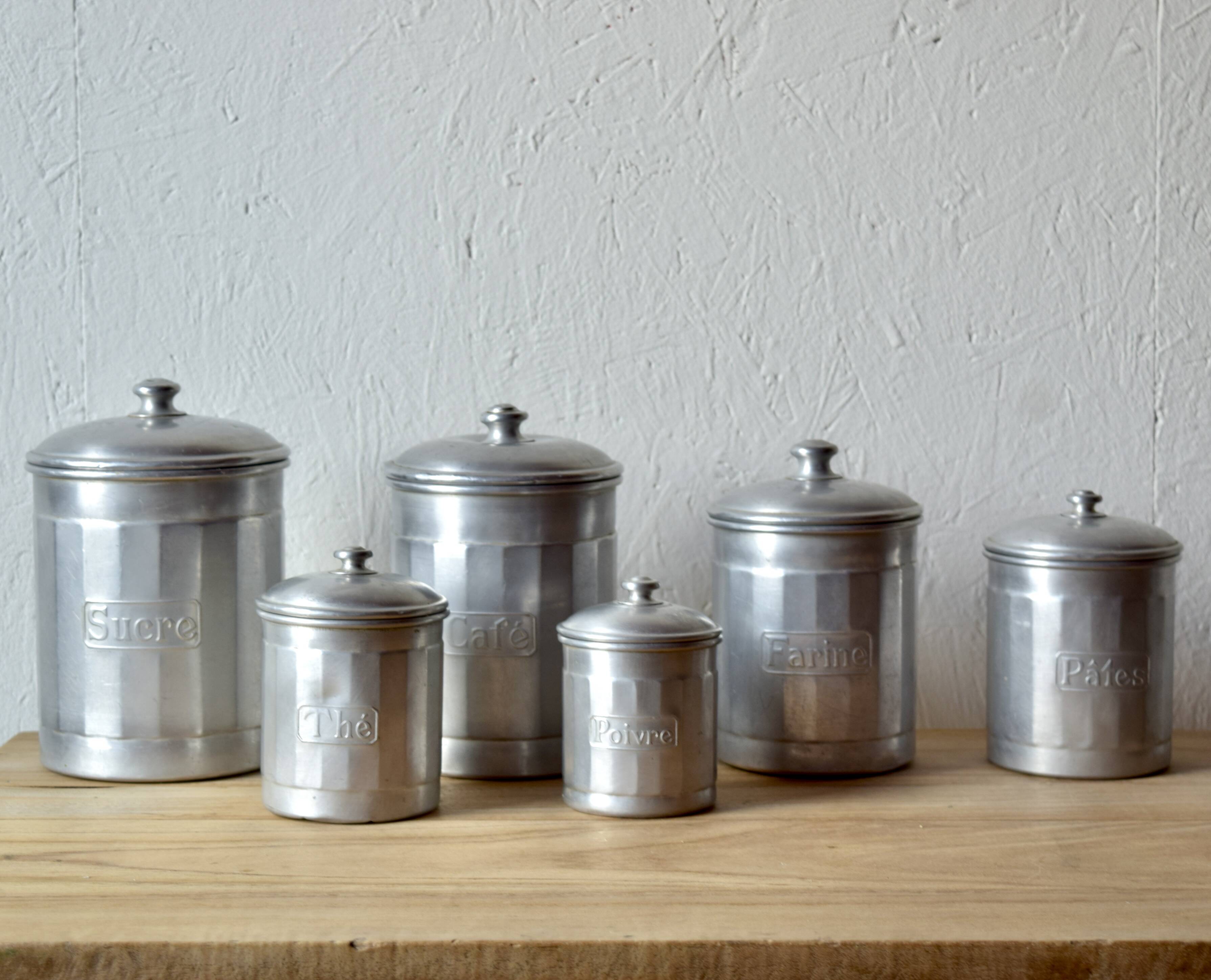 Series of Six vintage aluminum spice jars - Storage jars - 1940.