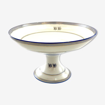 Coupe sur pied blanche monogramée en faience 21,5cm