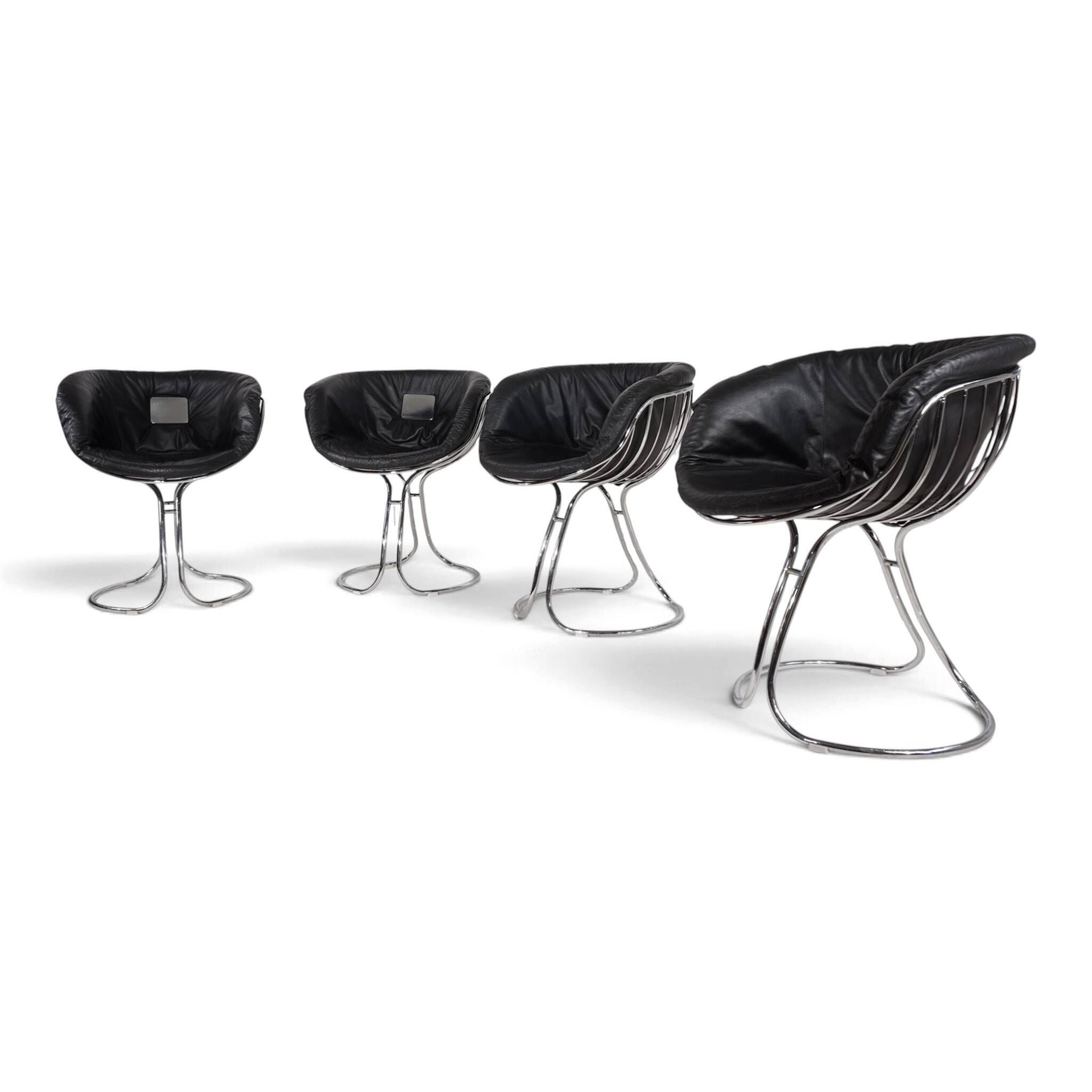 Set of 4 Pan Am dining chairs, chrome, leather by Gastone Rinaldi for RIMA,
