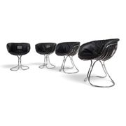 Set of 4 Pan Am dining chairs, chrome, leather by Gastone Rinaldi for RIMA,