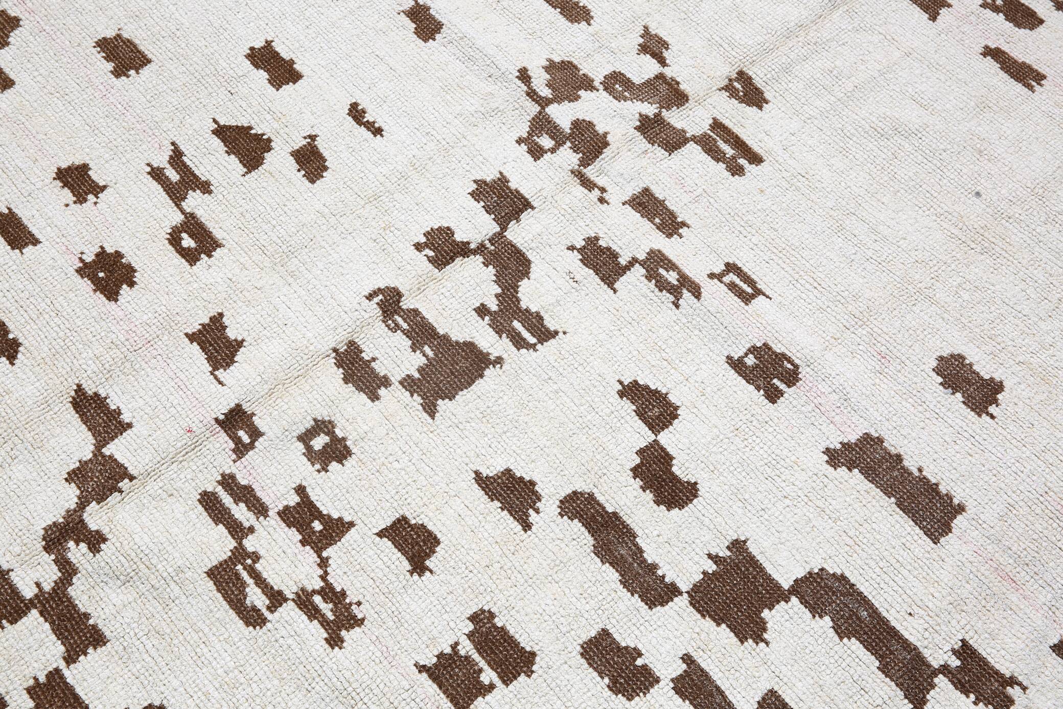 Tapis vintage surdimensionné fait main en laine 100 % crème et marron, 208x303 cm