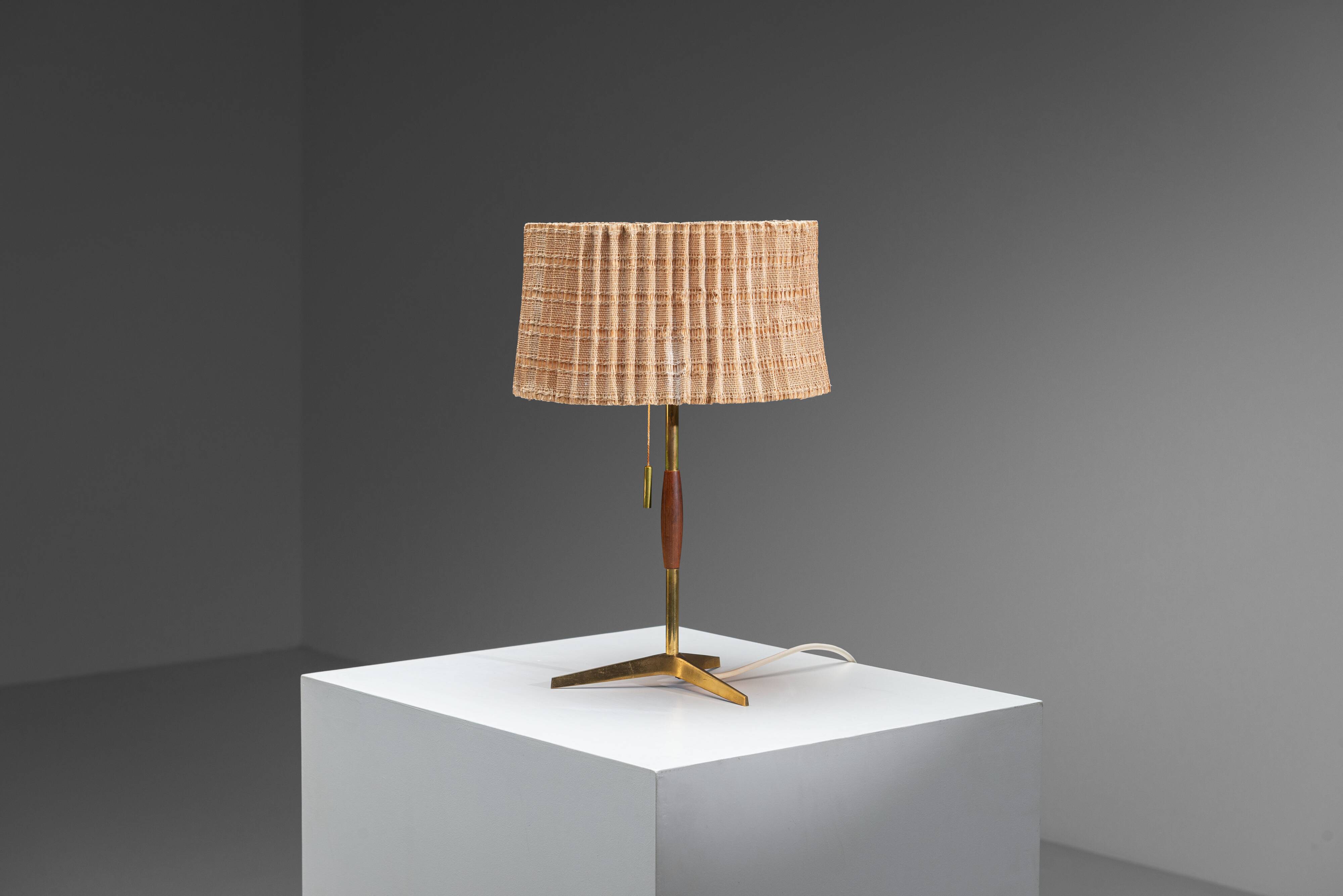 Mid-Century brass & wood table lamp