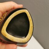 Sculptural black vase with yellow pattern from Hedebo Keramik Denmark 1950-1960s.