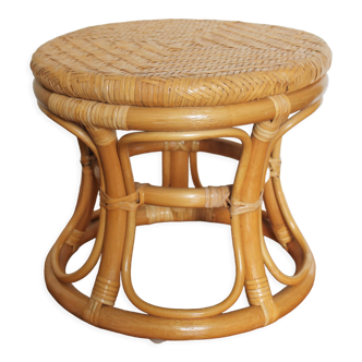 Tabouret bas en rotin et cannage vintage