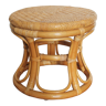 Tabouret bas en rotin et cannage vintage