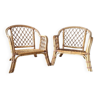 Chaises vintage en rotin et bambou, ensemble de 2
