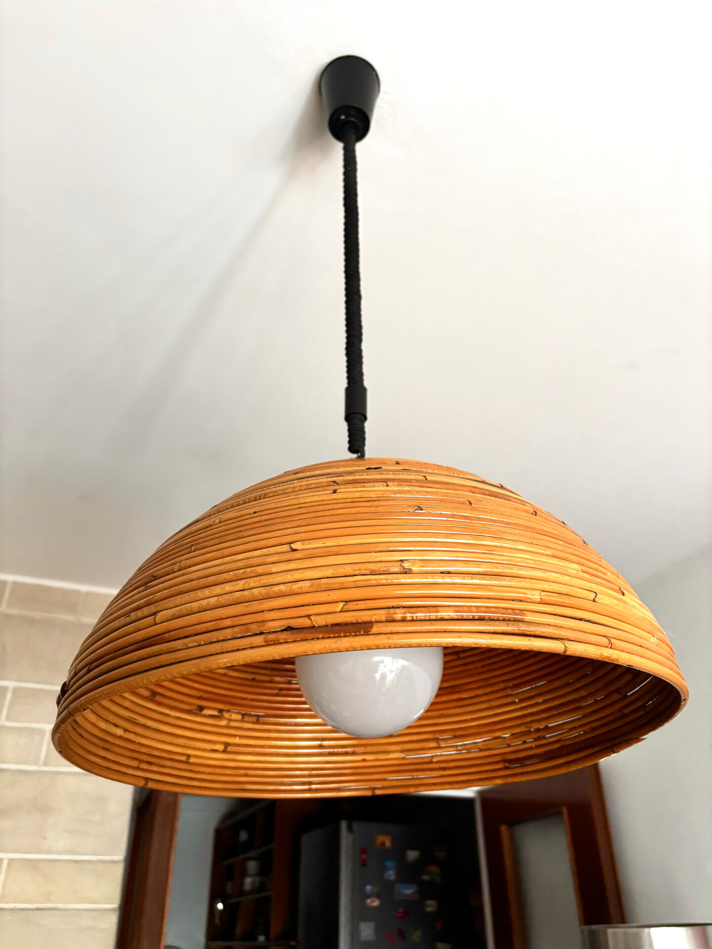 Large rattan pendant light from the 1970s.