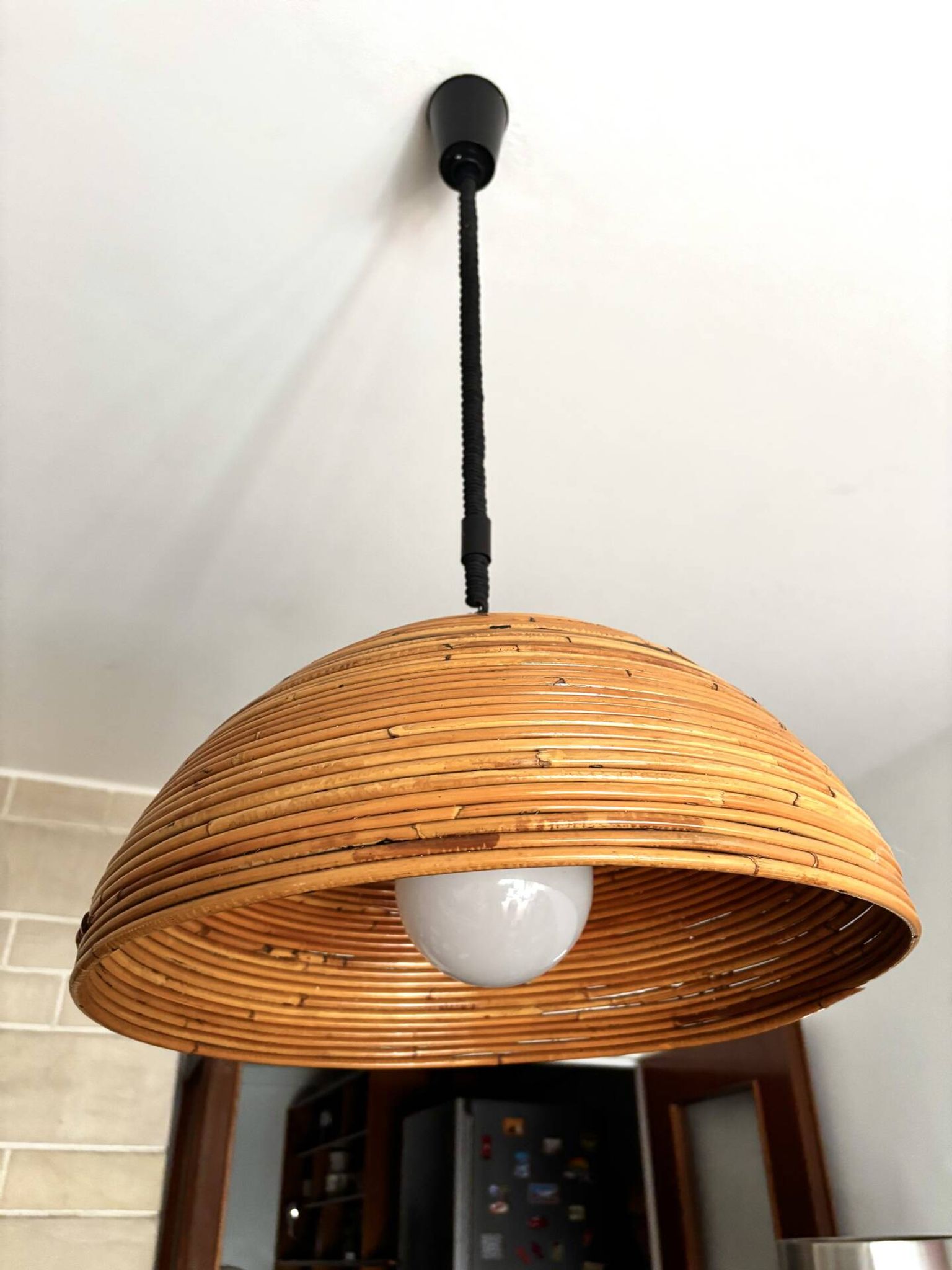 Large rattan pendant light from the 1970s.