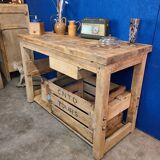 Vintage workbench with standing table, vanity unit, console, desk.