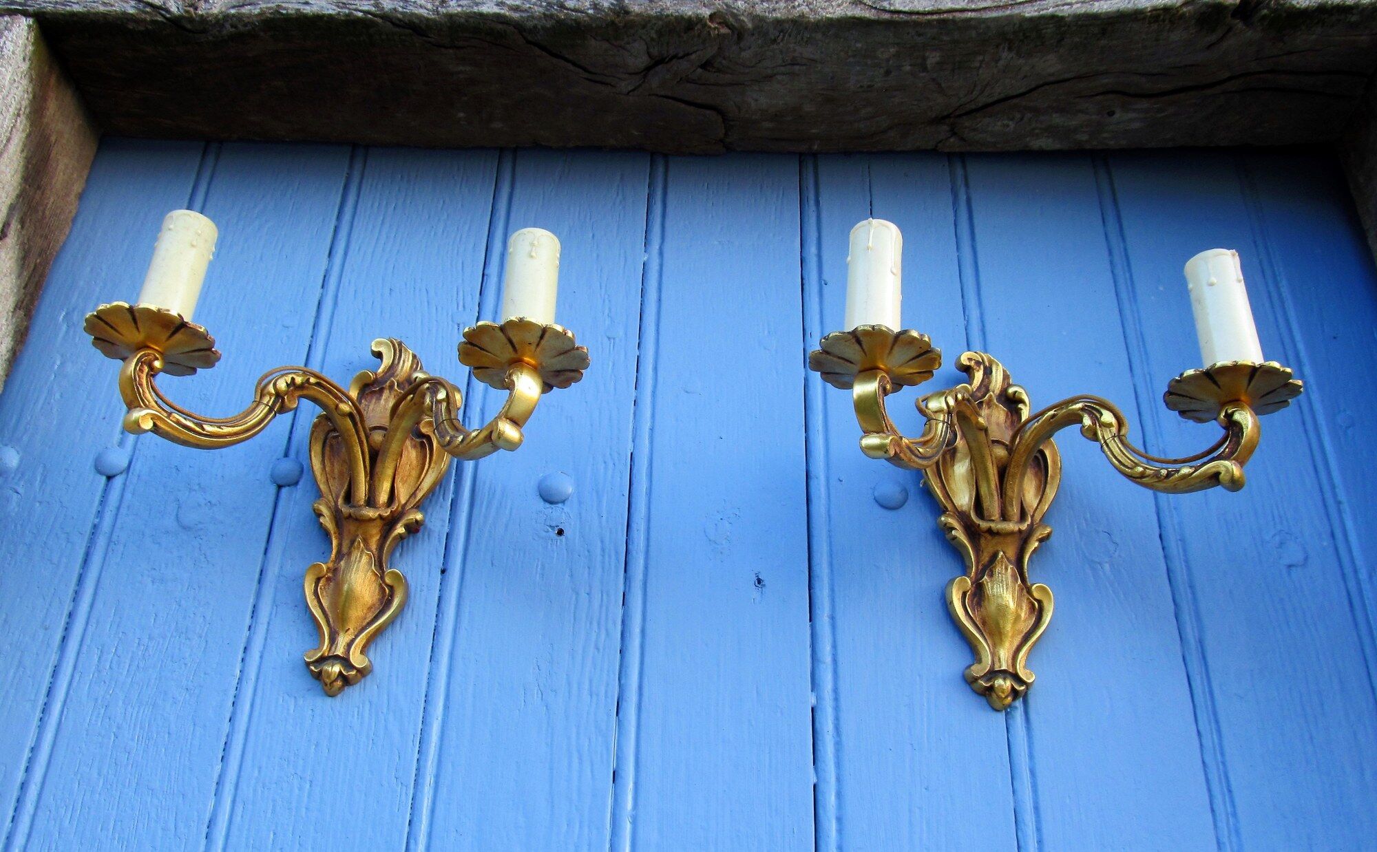 Louis XV style Bronze Brass twin arm wall lights