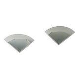 Pair of vintage wall lights, white lacquered metal and sandblasted glass, France 1970