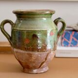 Terra cotta glazed Provencal old enameled antique olive jar