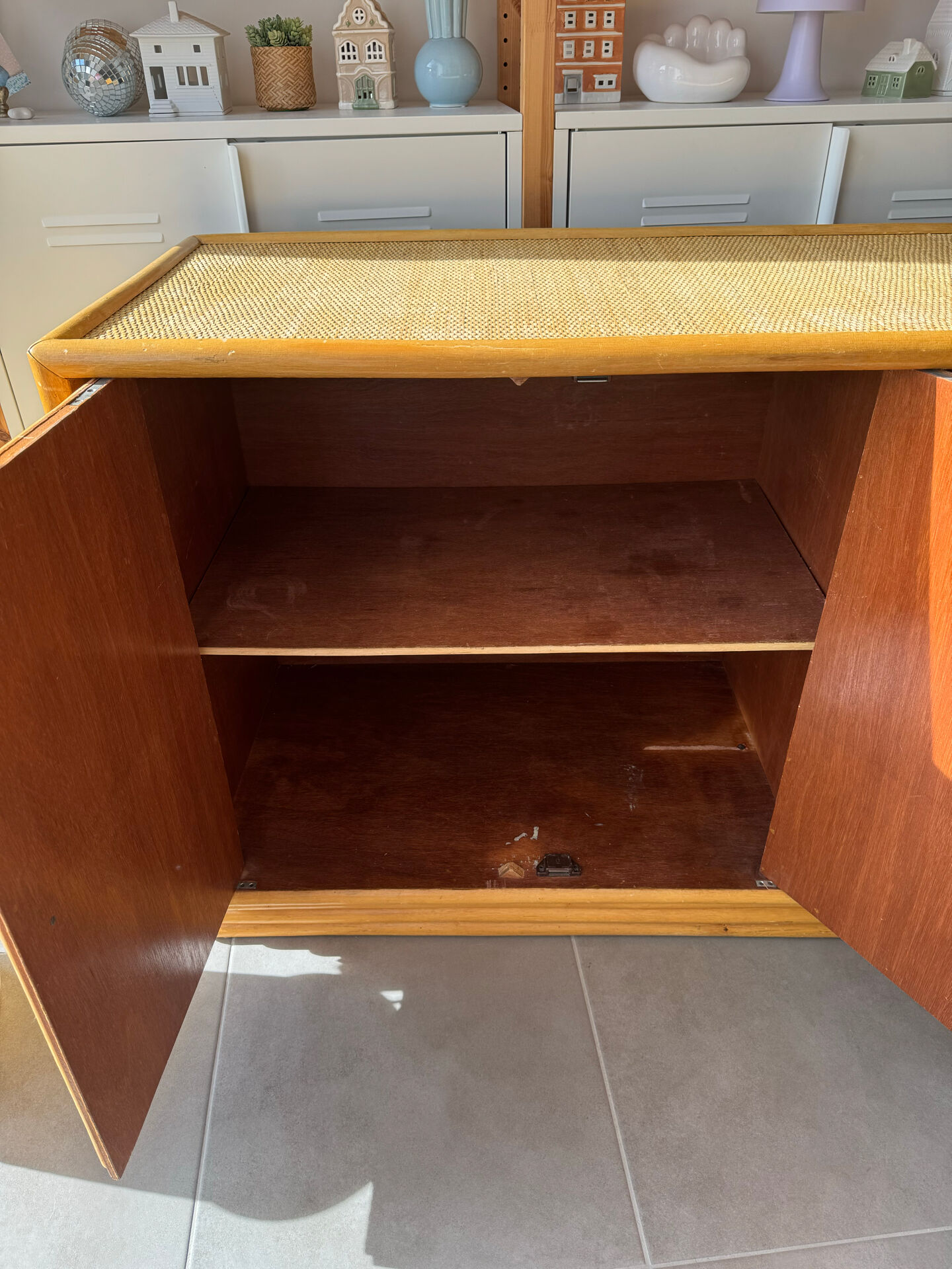 Sideboard wood wicker caning rattan