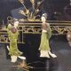 Vintage Chinese black lacquer cabinet soapstone, mother-of-pearl bohemia