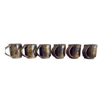 6 tasses à café en grès pyrité de Puisaye signées Charles Gaudry