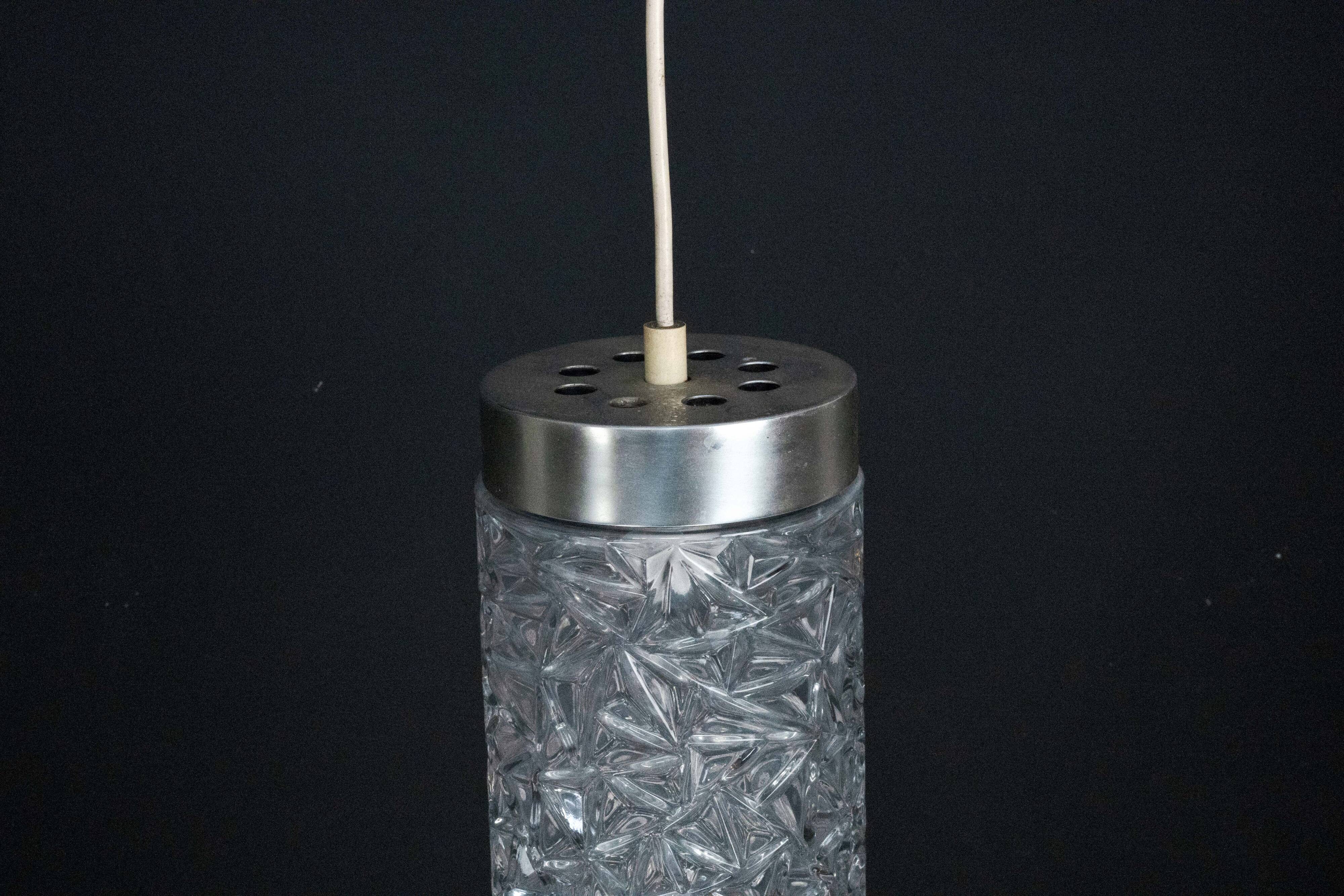 Pair of Italian Pendant Lights in Glass and Polished Aluminum, 1970s