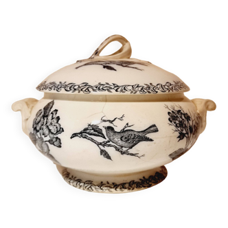 Soupière Antique de Gien en Porcelaine Translucide en Faïence de Gien de 1900