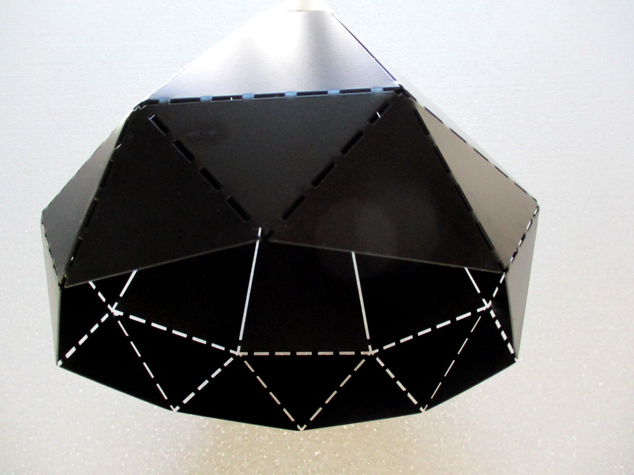 Two pendant lamps design black iron and light wood