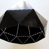 Two pendant lamps design black iron and light wood