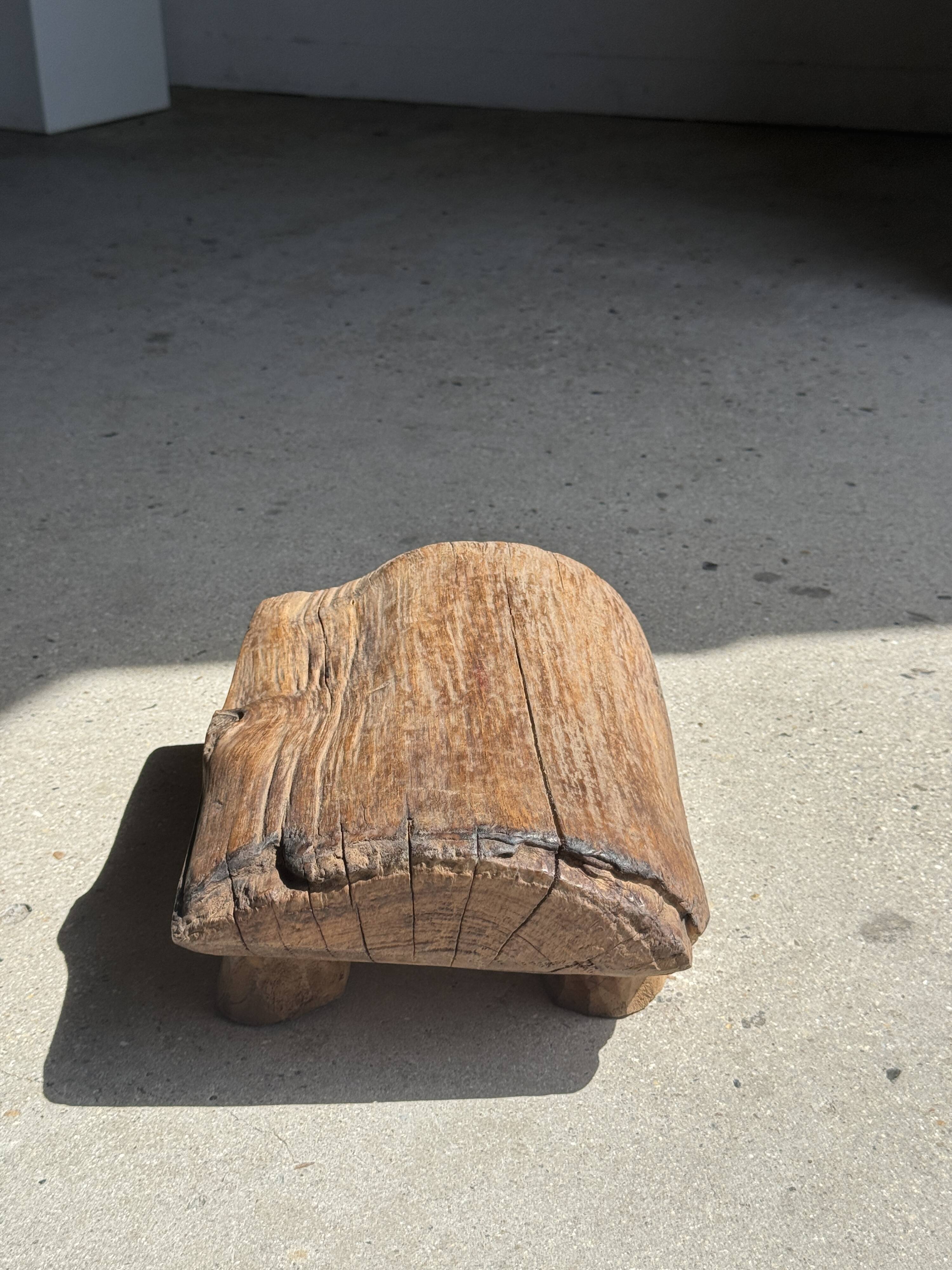 Small stool, footrest in organic blond teak monoxyle wabi-sabi L31