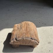Small stool, footrest in organic blond teak monoxyle wabi-sabi L31