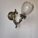 Bronze wall light with opaque glass tulip 1900