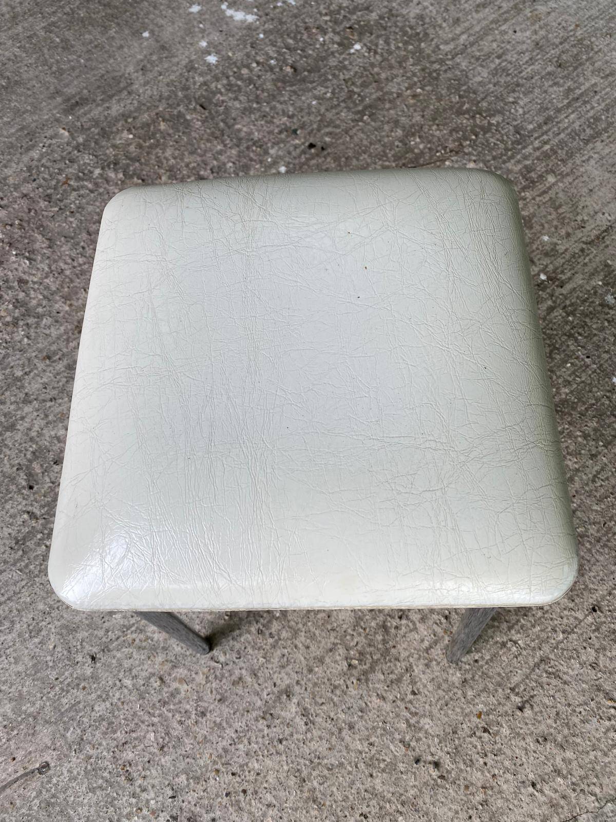 Vintage square steel and white leather stool