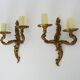 Old pair of double-light wall sconces, acanthus leaf. 60s
