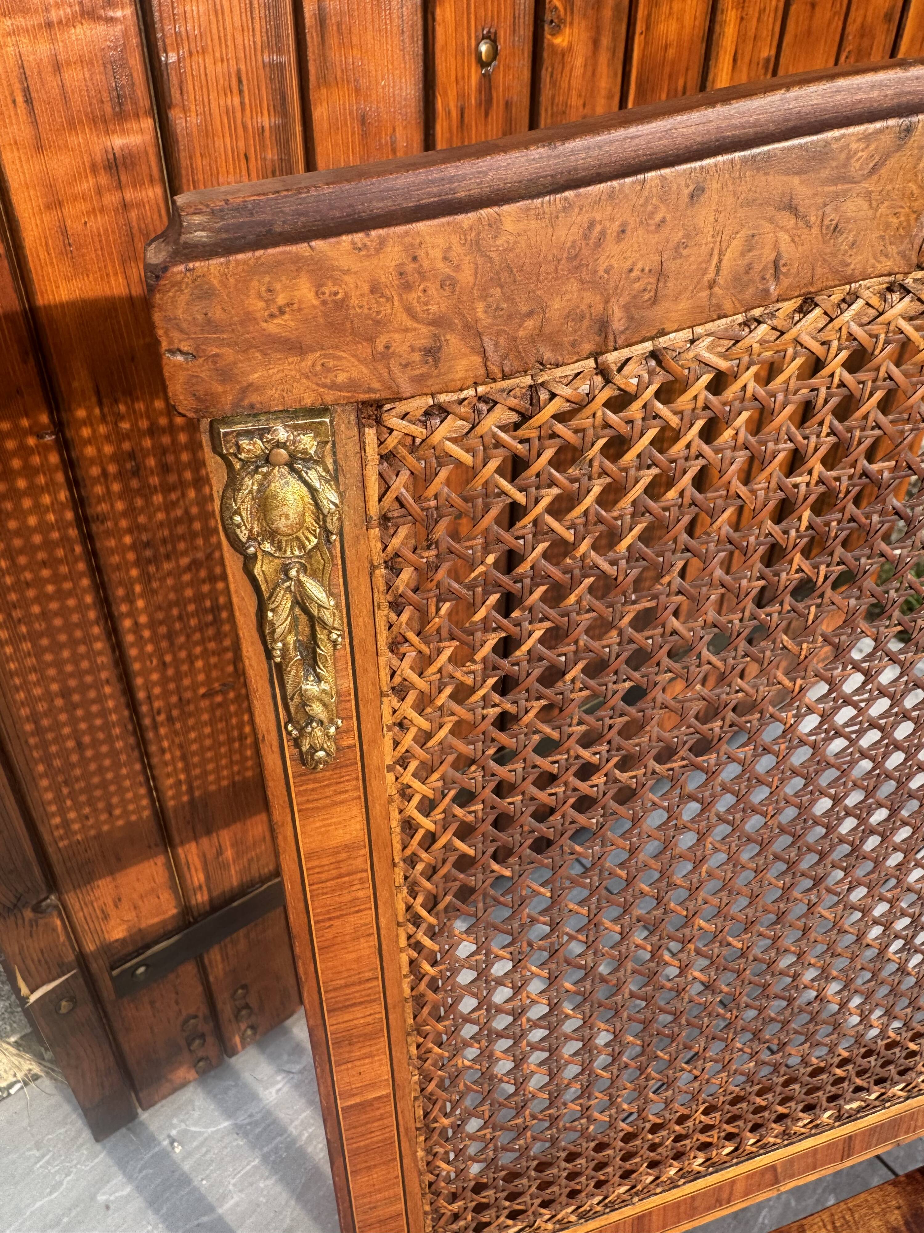 Set of four antique Louis XVI style chairs, wood and cane