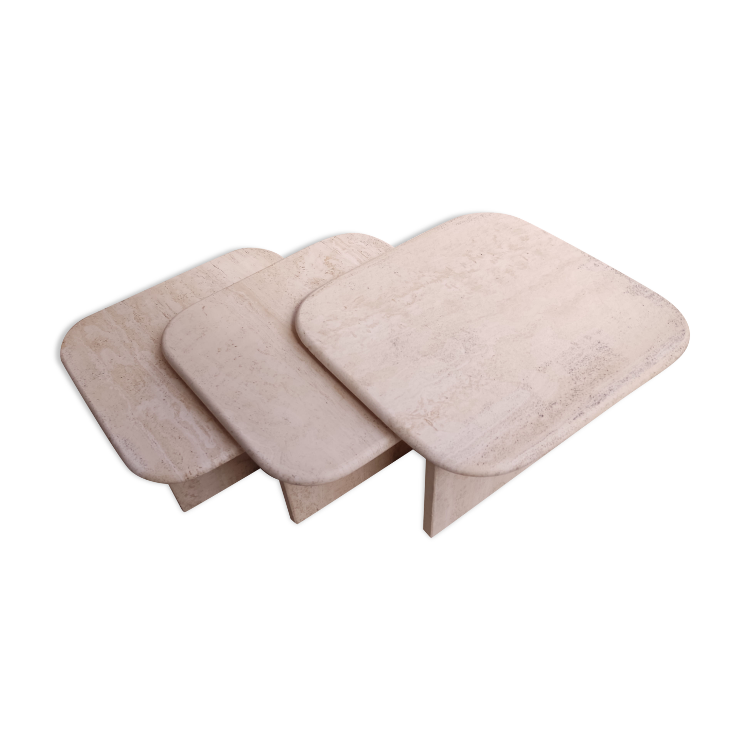3 travertine trundle tables 1970