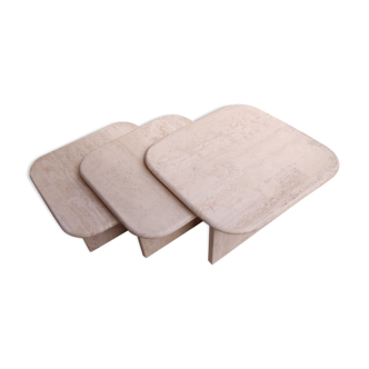3 travertine trundle tables 1970