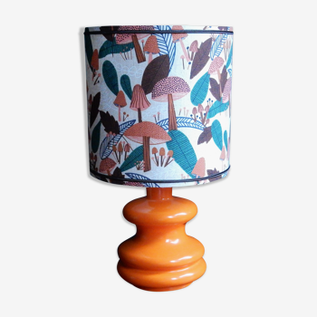 Mushroom lampshade and vintage orange glass lamp foot