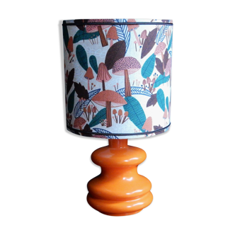 Mushroom lampshade and vintage orange glass lamp foot