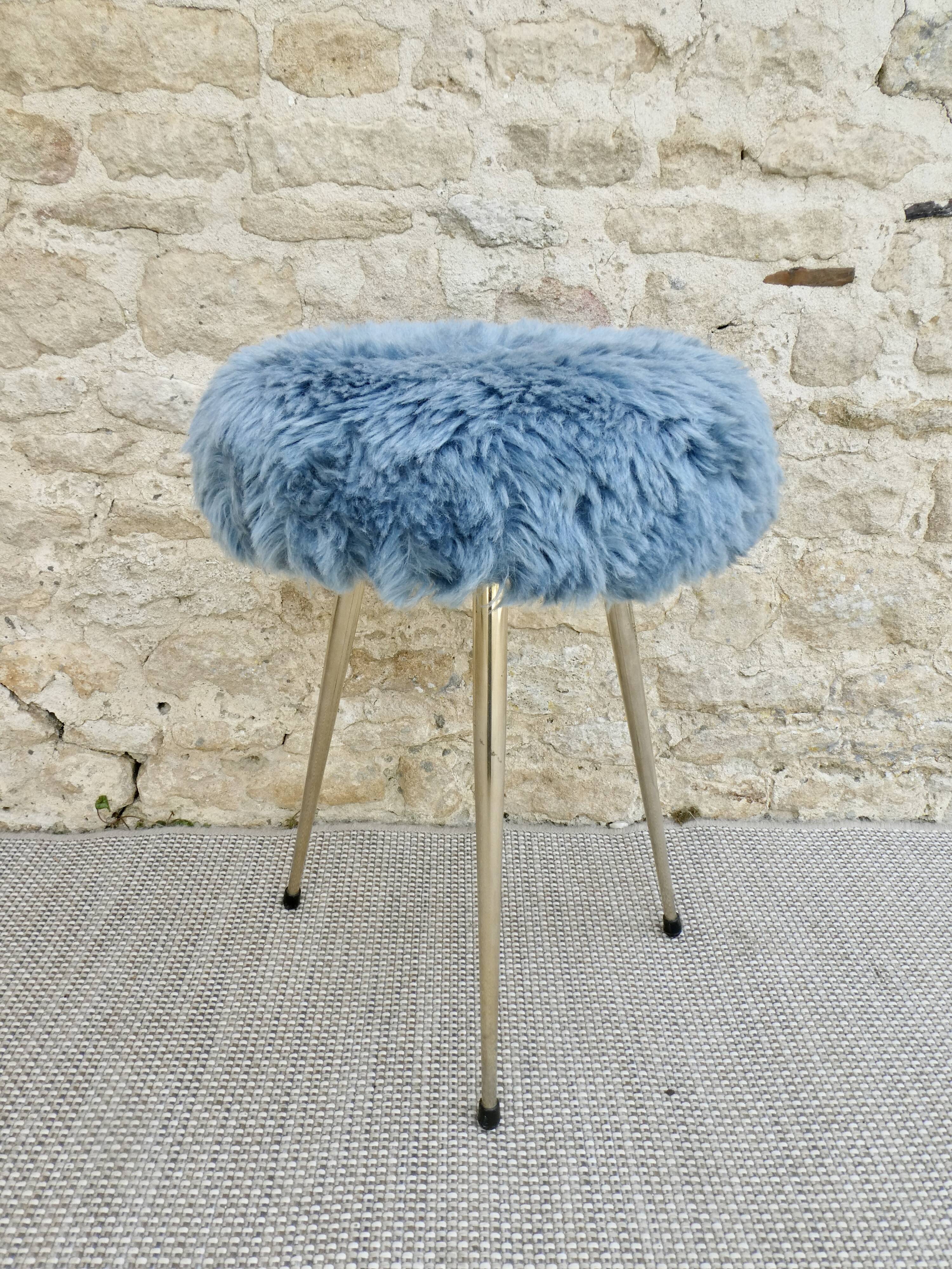 Blue moumoute tripod stool 60s