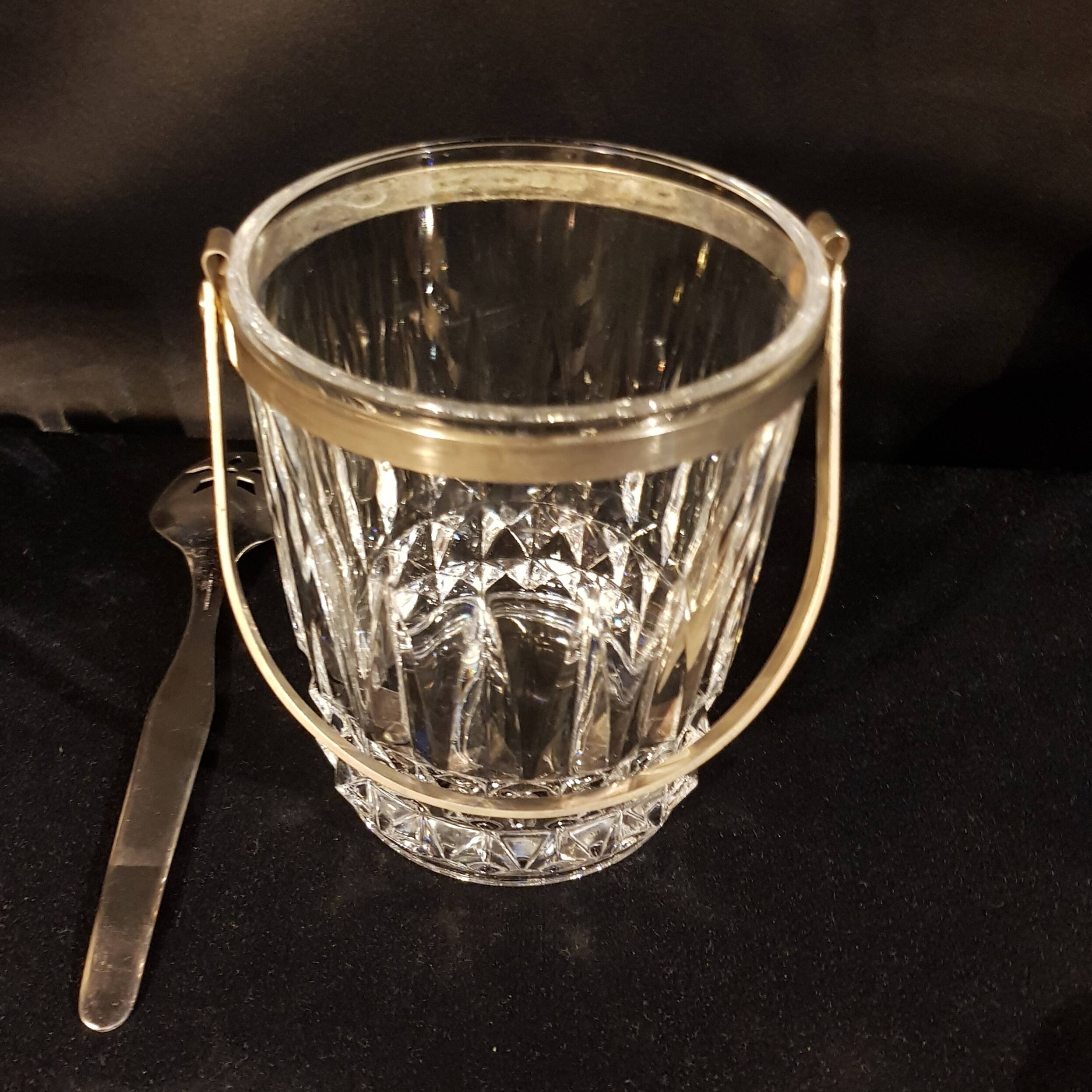 Crystal ice bucket and stainless steel spoon