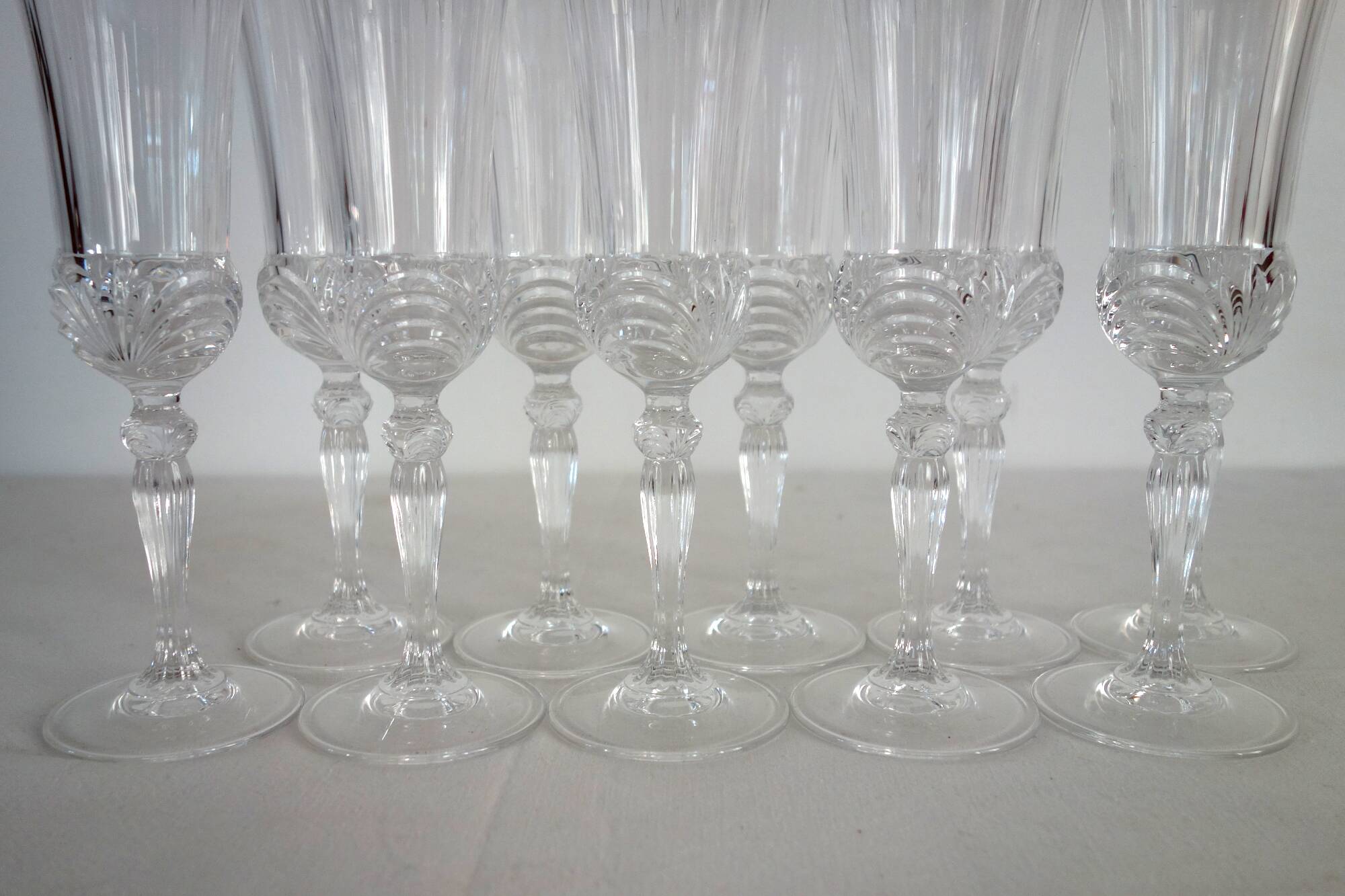 10 Royal Crystal Rock RCR champagne flutes 70s/80s