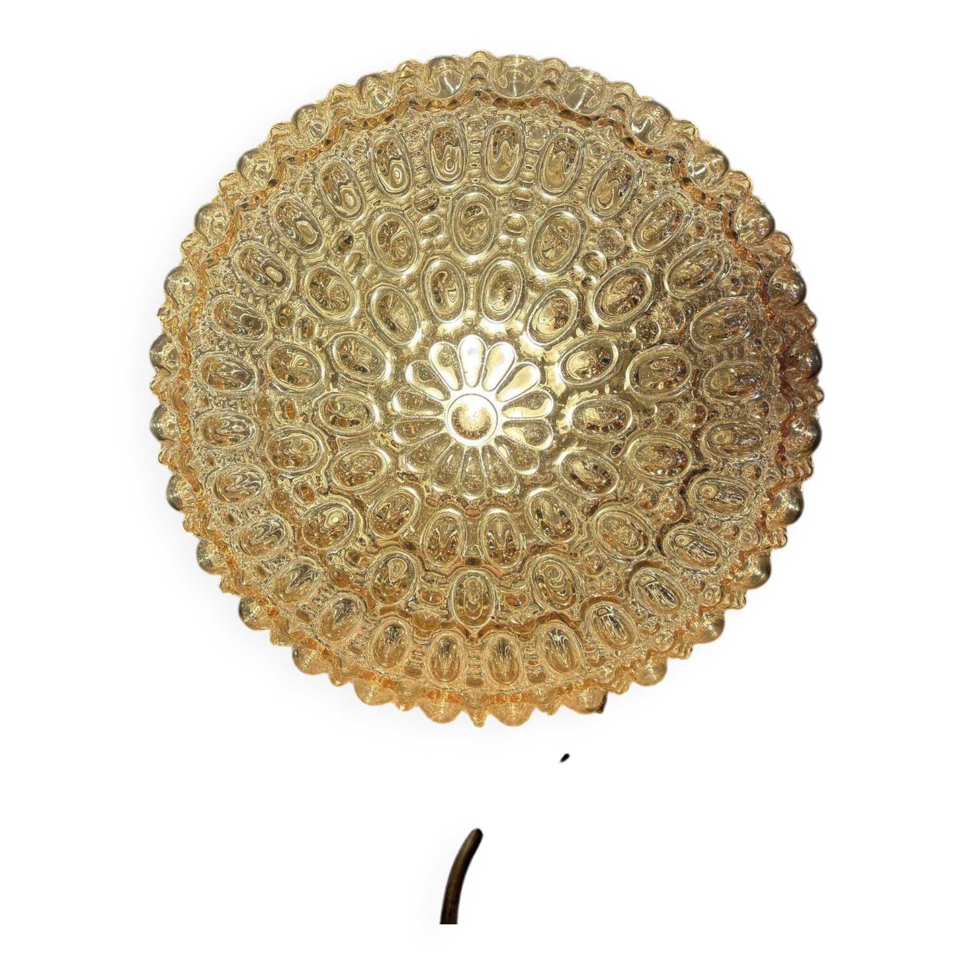 Glashütte Limburg amber bubble glass ceiling light and 2 sconces, 1960s