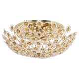 Small delicate ceiling light in gilded brass and cut glass in the shape of flowers by Palwa, Germany, 1970s.