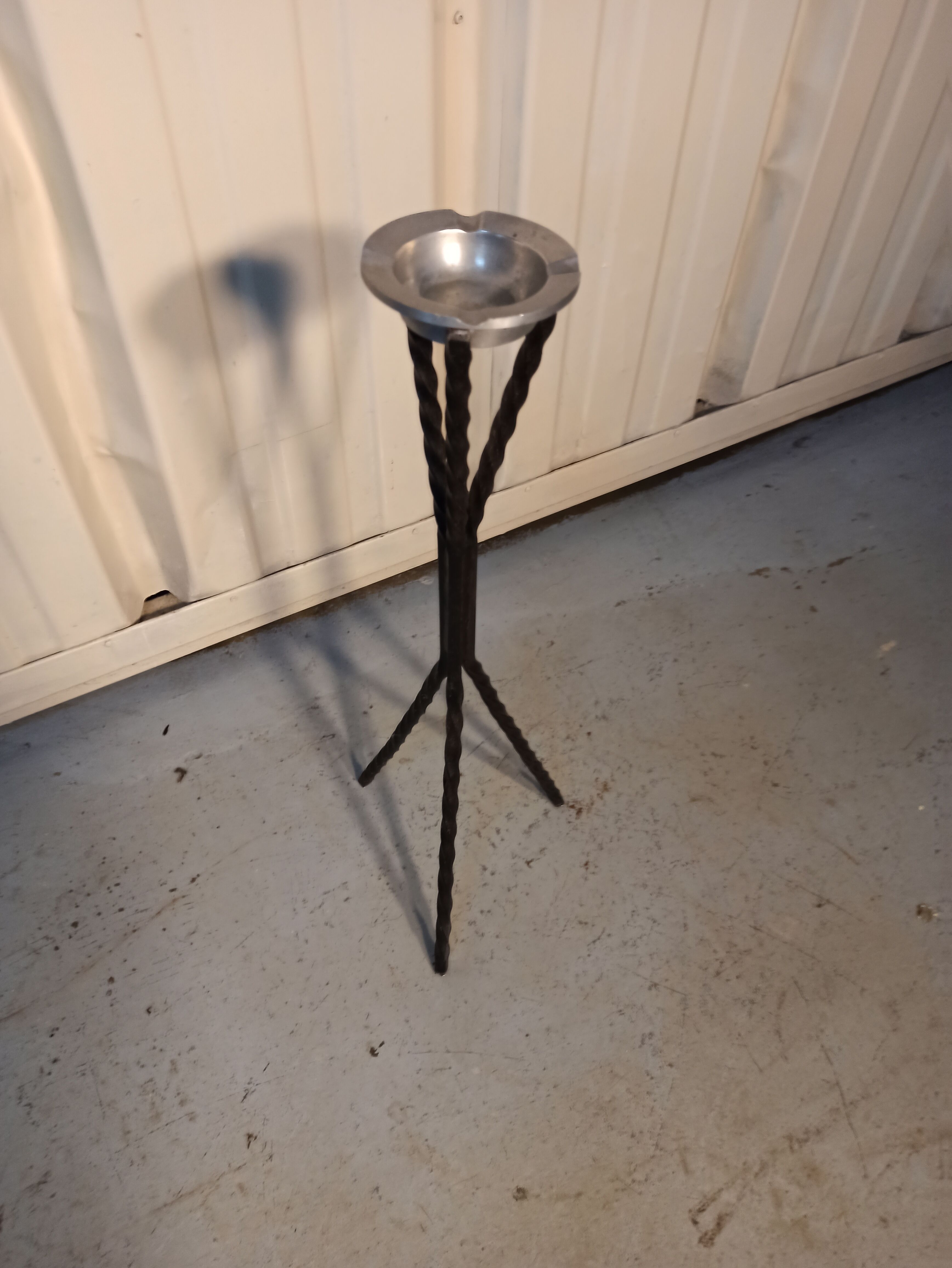 Standing ashtray wrought iron base cast aluminum ashtray