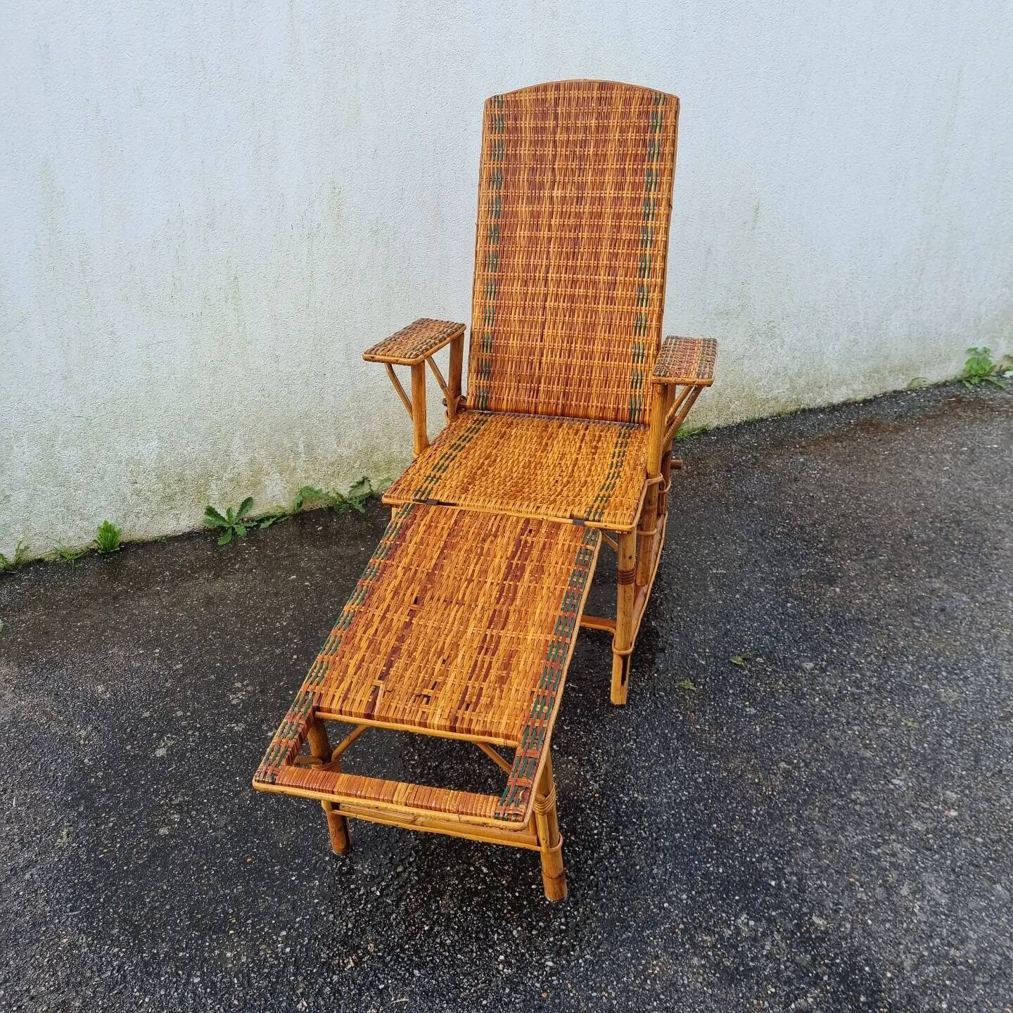 Rattan lounger Art Deco chaise longue
