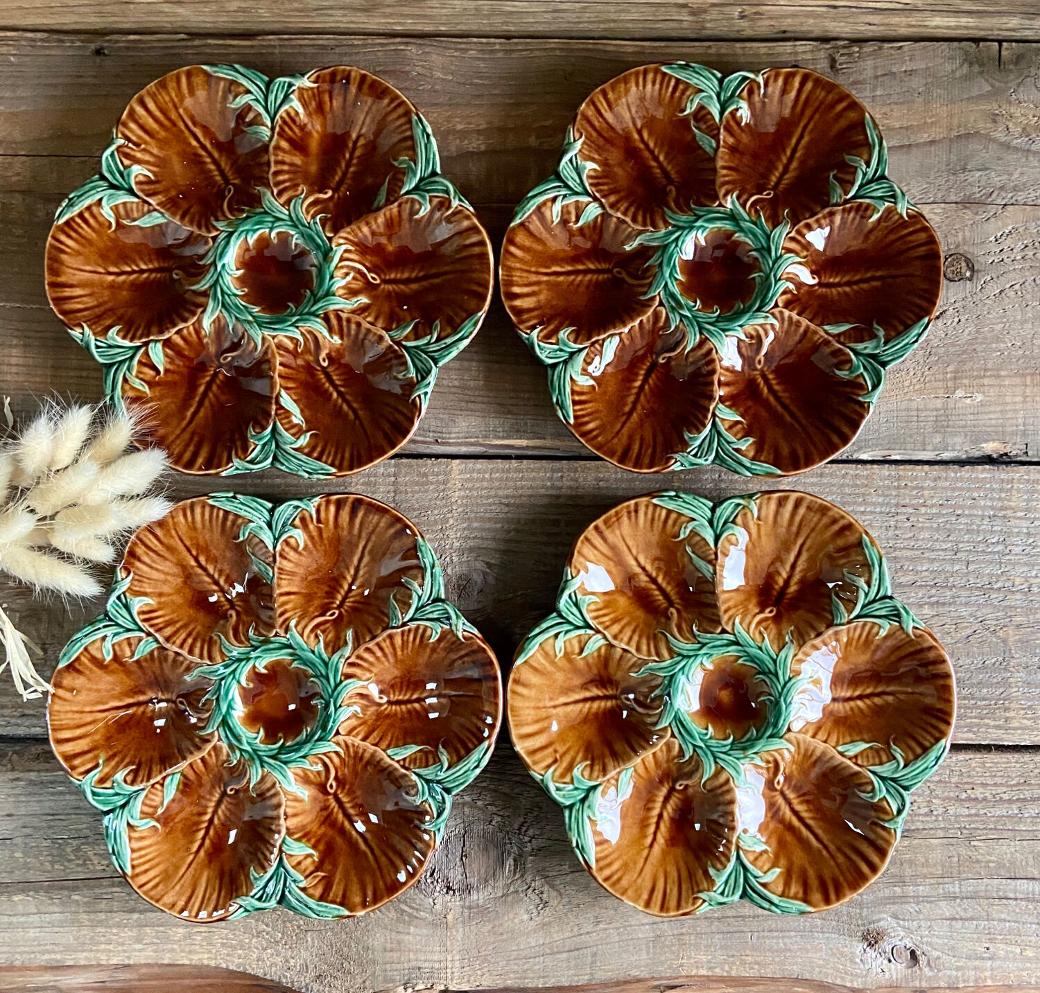 4 vintage slurry oyster plates