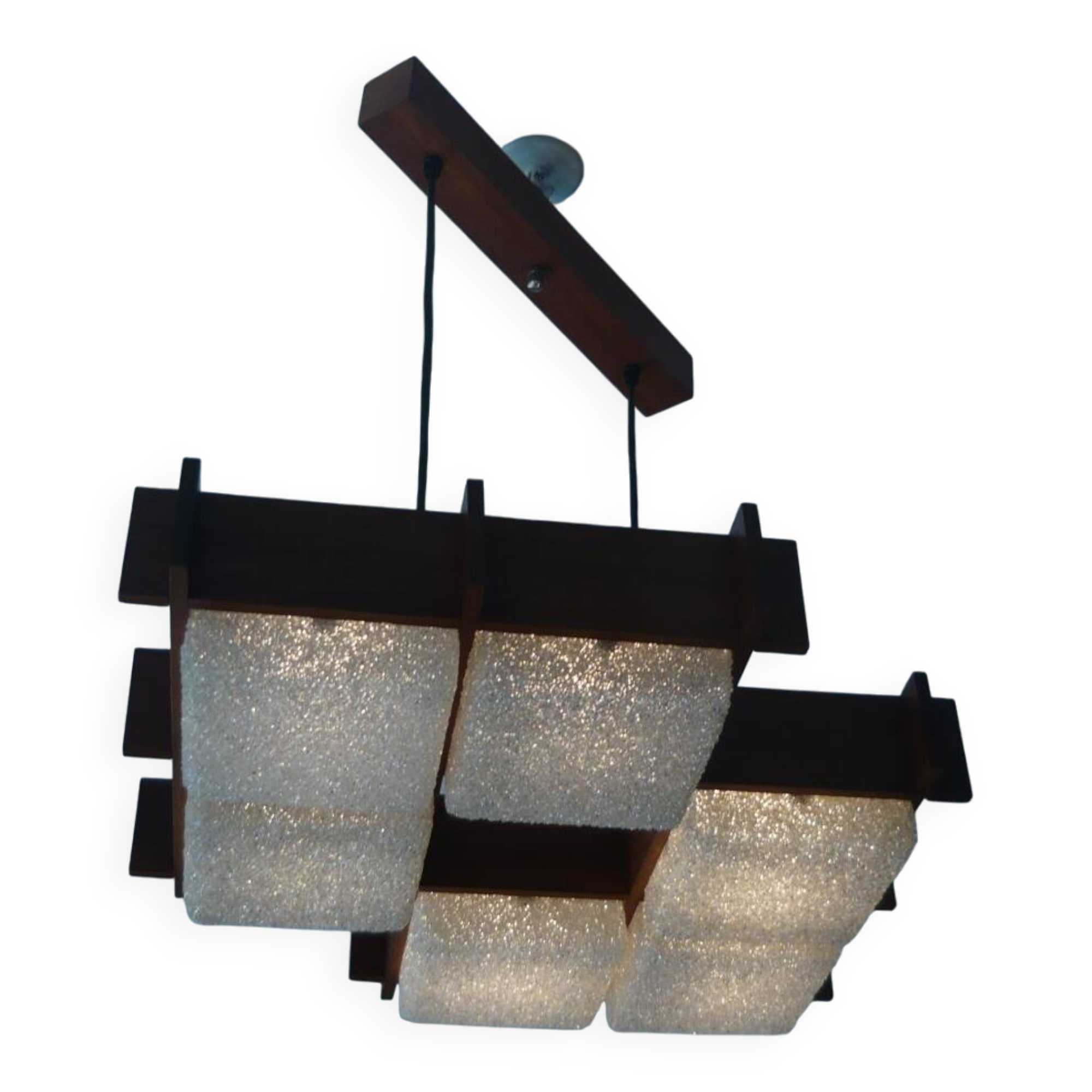 Vintage teak and perspex ceiling light (XL)