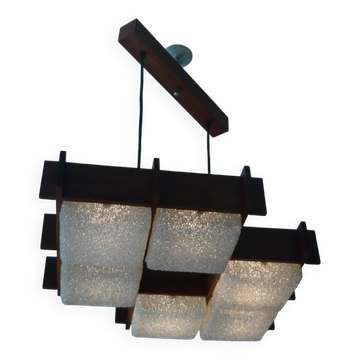 Plafonnier vintage en teck et perspex xl