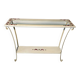 Console en fer forgé blanche à décor fleuri et plateau bois et verre