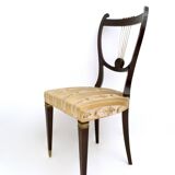 Set of Six Vintage Beech and Brass Dining Chairs with Goldenrod Fabric