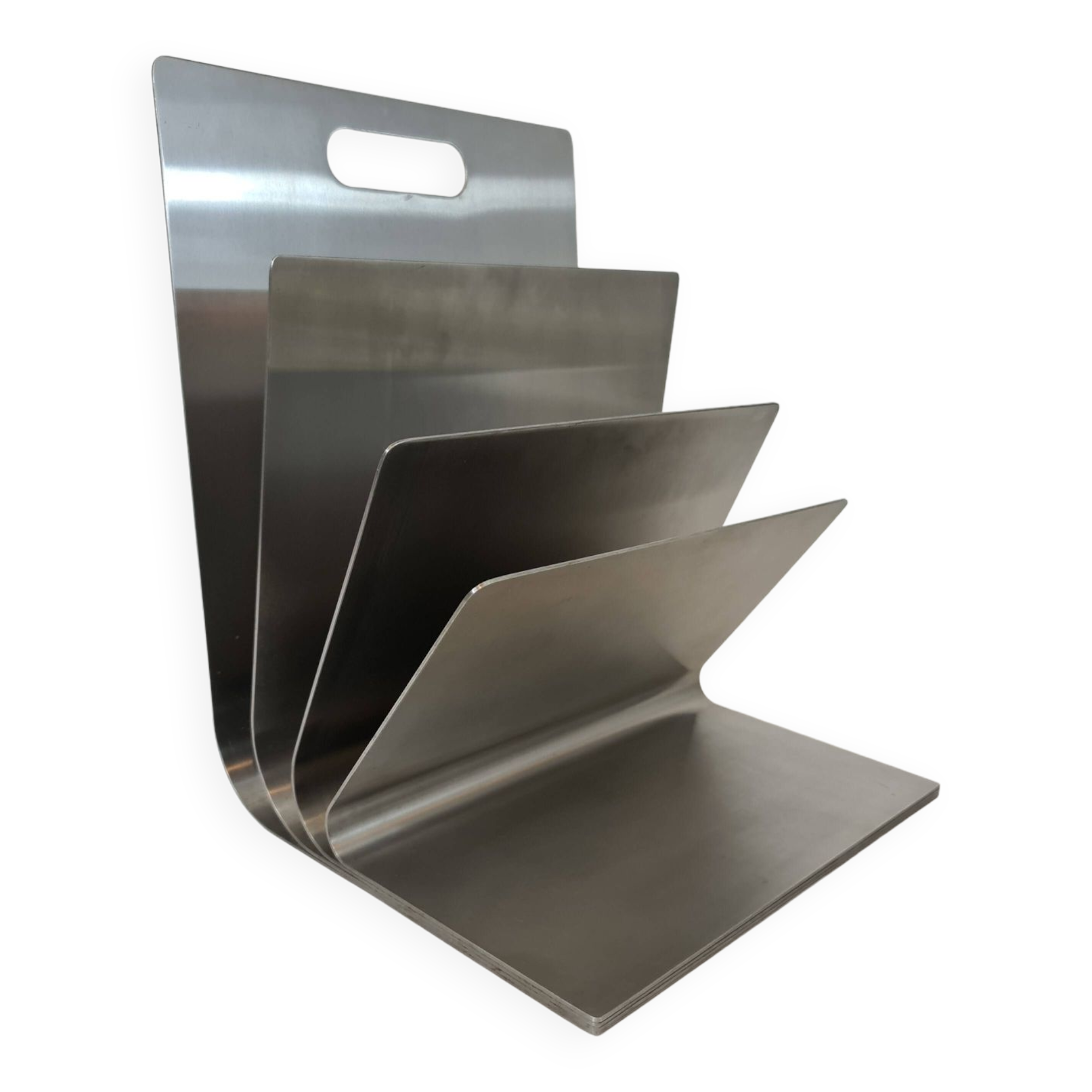 Stainless steel magazine rack by Xavier Féal for Inox Industrie 1970s