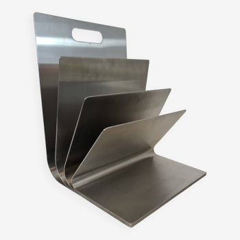 Stainless steel magazine rack by Xavier Féal for Inox Industrie 1970s
