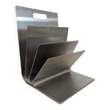 Stainless steel magazine rack by Xavier Féal for Inox Industrie 1970s