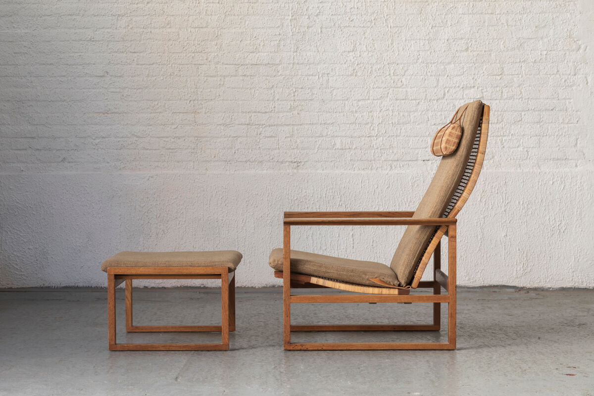Set of 2 lounge chairs and one footrest by Borge Mogensen for Fredericia Denmark 1960’s