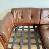 Canapé trois places en palissandre et cuir brun par Sven Ellekaer pour Coja, style scandinave, 75x180x70 cm